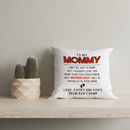 Cute Pregnant Mom Pillow - Love Kisses and Kicks for Baby Bump, First Mother's Day Gift, New Mom to Be| NPL07