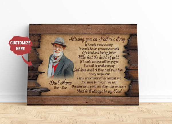 Missing You on Father's Day Personalized Dad Memorial Canvas, In Loving Memory Dad Remembrance Sympathy| N2591