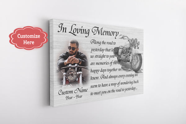 Biker Memorial Canvas, Personalized Sympathy Gift for Loss of a Biker Motorcycle Bereavement N2645