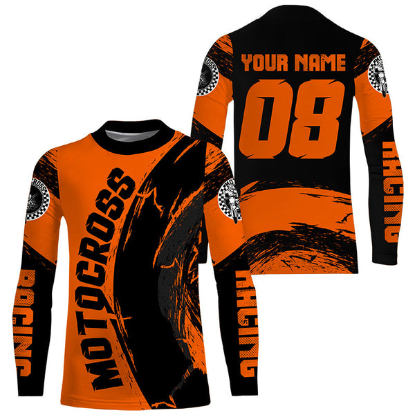 Personalized kid men women Motocross jersey upf30+ orange Dirt Bike off-road shirt motorcycle PDT421