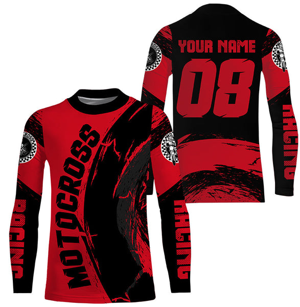 Kid&adult red motocross jersey custom youth Dirt Bike upf30+ off-road shirt biker motorcycle PDT419