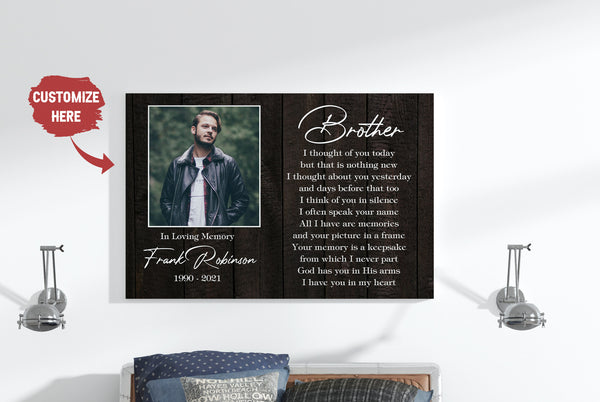 Brother Remembrance - Personalized Memorial Canvas| In Memory of Brother Memorial Canvas, Memorial Gift for Loss of Brother, Sympathy Bereavement for Brother in Heaven| N2418