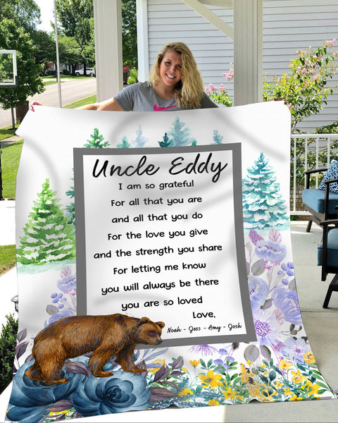 Personalized Blanket For Uncle| Bear Fleece Blanket| Custom Gift for Uncle from Nephew Niece| Thoughtful Gift for Uncle on Christmas, Birthday, Father's Day| JB219