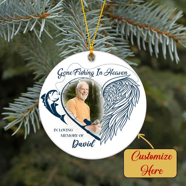 Personalized Memorial Ornament | Gone Fishing in Heaven Ornament - Christmas Sympathy Gift for Loss Dad, Loss Father | Remembrance Ornament | Bereavement Gift AP318