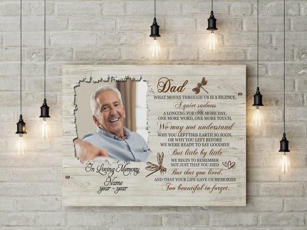 Dad Memorial Canvas| Personalized Photo&Name| Too Beautiful to Forget| Dad Remembrance| Sympathy Gift for Loss of Father| N1802 Myfihu