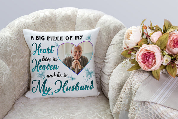 Husband Memorial Personalized Pillow Piece of My Heart in Heaven Remembrance Sympathy Gift 1-side Print| NPL86