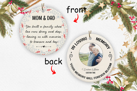 Parents Memorial Ornament - Personalized 2 Sided Circle Ornament Christmas Remembrance Ornament for Mom & Dad Parents Remembrance Ornament Keepsake Gift Parent Sympathy Gift - JOR86