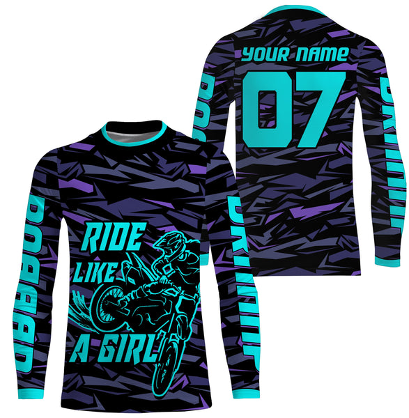 Ride Like A Girl Personalized MX Racing Jersey Girls Women Motocross Dirt Bike Long Sleeves NMS1111