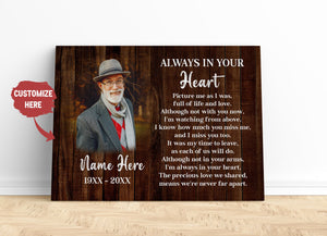 Personalized Memorial Canvas - Always in Your Heart, Sympathy Gift for Loss of A Loved One in Heaven| N2552