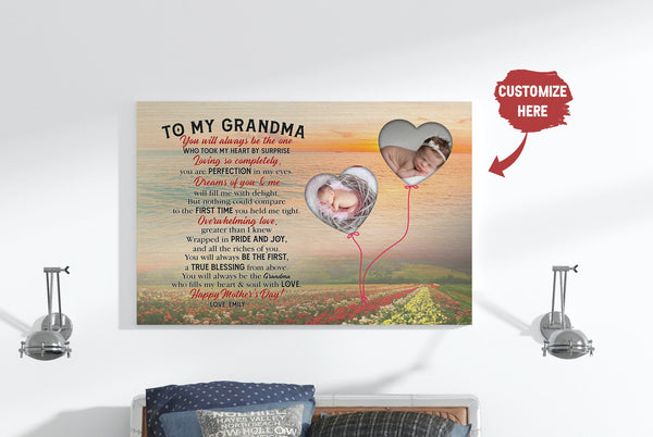 New Grandma Personalized Canvas, Happy First Mother's Day as GrandmotherGift, Cute New Nana Baby Photo| N2516