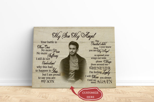 My Son My Angel - Memorial Canvas | Personalized Canvas | Memorial Gift for Loss of Son, Son Remembrance Gift | Deepest Sympathy Gift| Bereavement Condolence Gift| T1060
