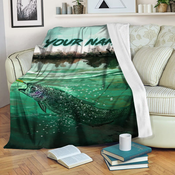 Rainbow Trout Fly Fishing ChipteeAmz's art custom name soft fleece throw blanket AT055