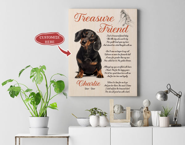 Personalized Dog Canvas, Dog Memorial Gift| Treasure Friend Wall Art - Dog Remembrance Gift, Dog Passing Away Gift, Sympathy Gift for Loss of Dog, Dog Owner, Pet Owner - JCD786