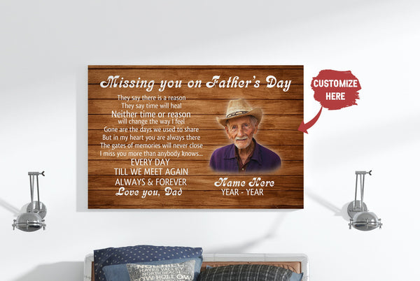 Missing You on Fathers Day Personalized Dad Memorial Canvas Sympathy Gift for Loss of Father in Heaven| N2587