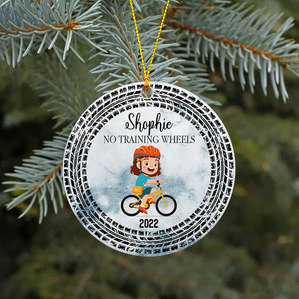 No training wheels ornament for kid, bicycle Christmas ornament, girls boys riding cycling gifts| ONT81