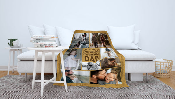 Personalized Dad Blanket| The Most Awesome Dad Blanket| Dad Photo Collage Blanket| Dad Birthday Dad Christmas Dad Gift for Father's Day| Gift for Dad from Daughter Son| JB204