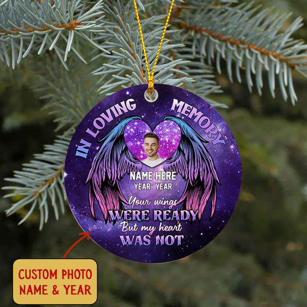 Memorial Ornament Personalized - In Loving Memory| Your Wings Were Ready| Memorial Gift for Loss of Son, Father, Mother| Christmas in Heaven| NOM46