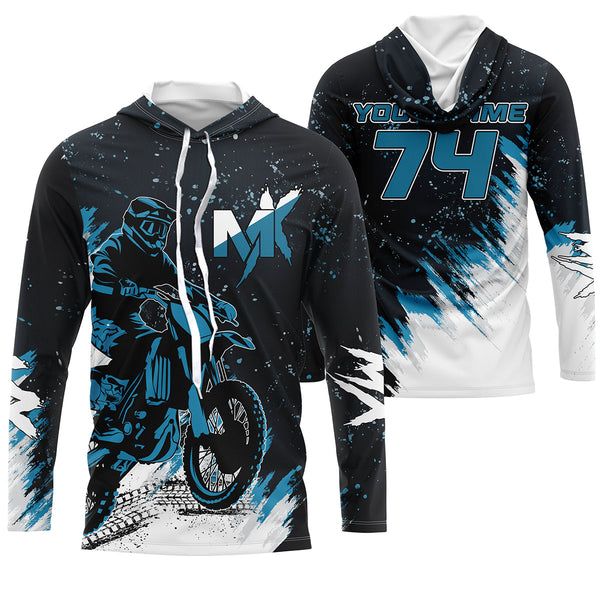 Blue customizable youth MX jersey UPF30+ dirt bike men women kid off-road racing motorcycle shirt PDT59