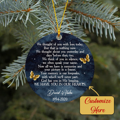 Memorial Circle Ornament Forever In Our Heart Butterfly Ornament - Custom Christmas Memorial Sympathy Gift for Loss of Loved One Father Mother Christmas Remembrance Ornament - JOR32