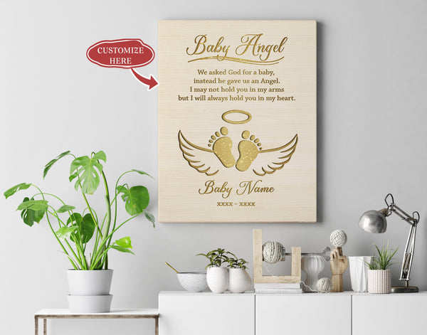 Miscarriage Personalized Canvas Baby Loss Gift, Stillbirth Keepsake Baby Angel In Memory of My Baby| N2550