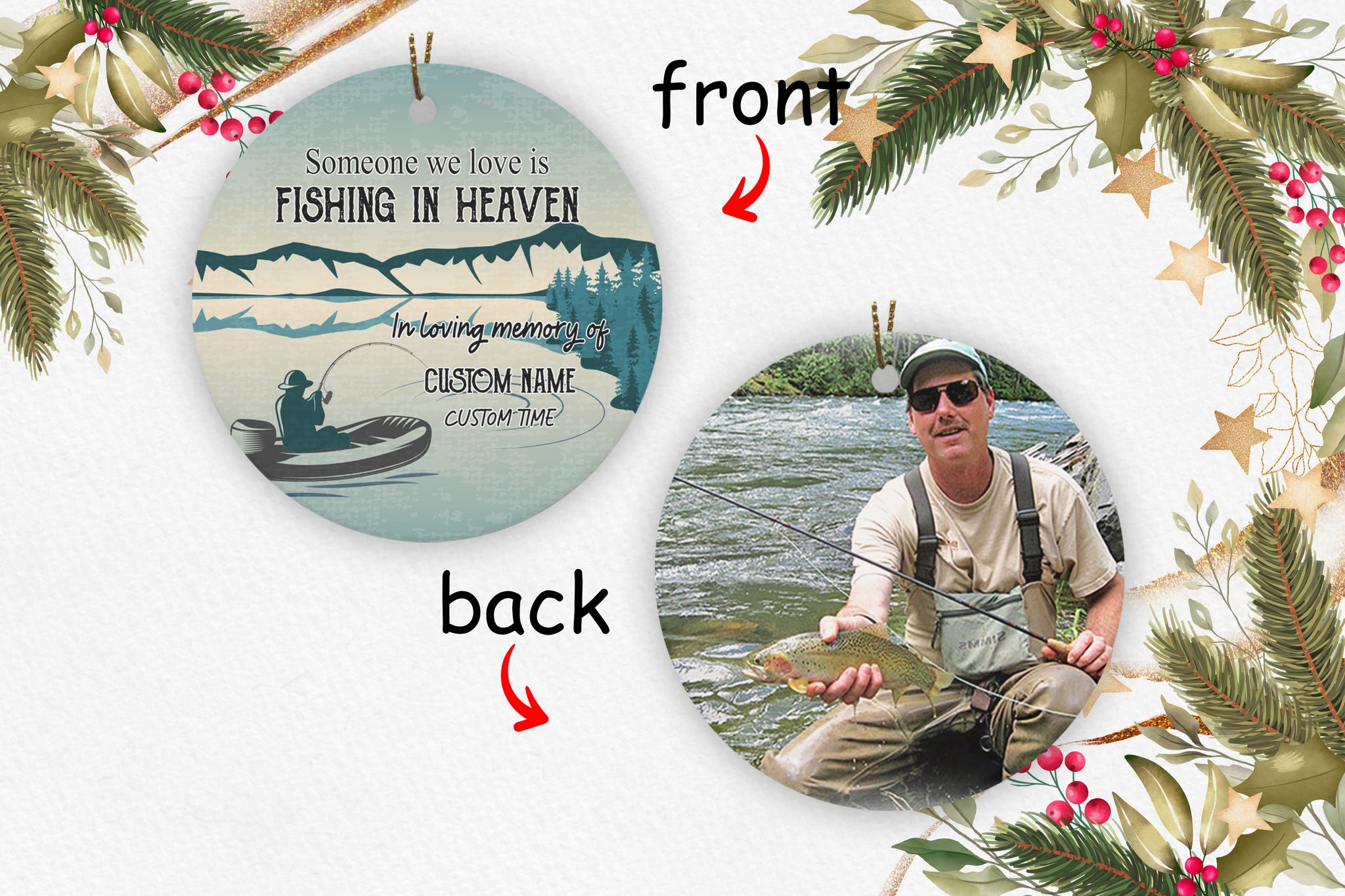 Personalized Cardinal Gone Fishing In Heaven Memorial Photo Circle