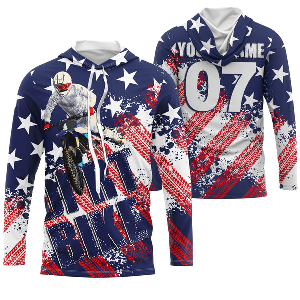 Motocross American flag custom MX jersey UPF30+ men women kid off-road racing dirt bike motorcycle PDT88