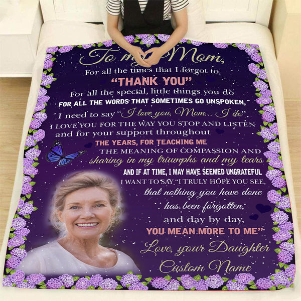 Personalized Gift for Mom| To My Mom Blanket with Picture| Purple Blanket Mom Gift| Sentimental Gift for Mom on Christmas, Birthday, Mother's Day Gift JB192