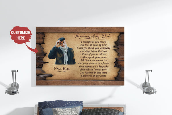 Dad Memorial Canvas - In Memory of Dad| I Thought of You Today| Dad Remembrance, In Heaven Father Memorial| Sympathy Gift for Loss of Father Bereavement| N2430