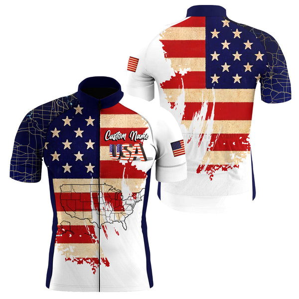 USA bike jersey with pockets American flag men cycling jersey UPF50+ full zip BMX MTB cycle gear| SLC150