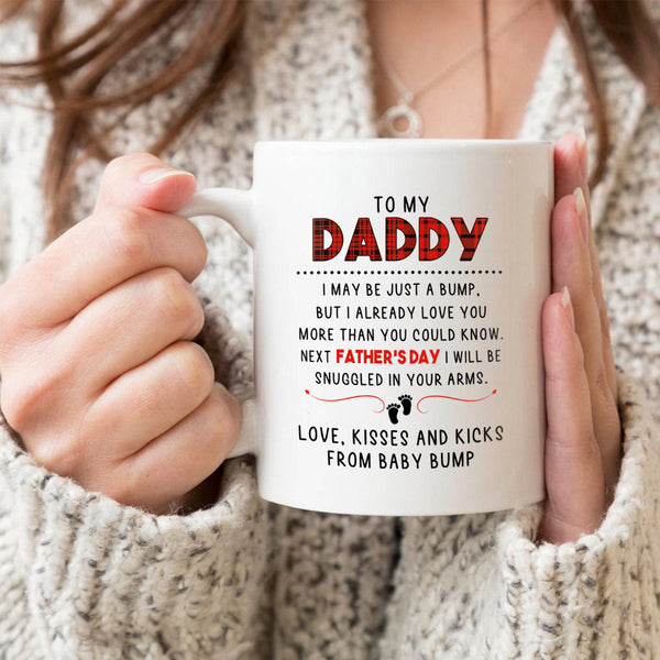 Daddy to Be Mug| Cute Message from The Bump to Expecting Father, New Dad, Pregnancy Reveal Gift for Him| N1408