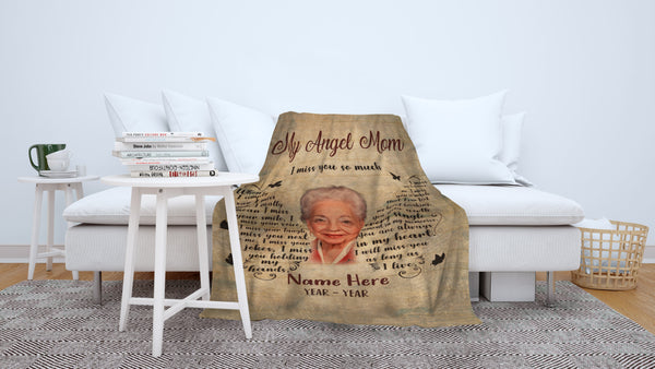 Mother Memorial Blanket - My Angel Mom, Personalized Memorial Throw Blanket for Loss of Mother, Mom Remembrance| N1396