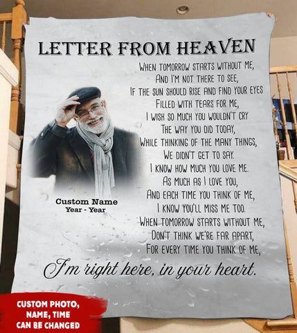 Memorial Blanket - Letter from Heaven Fleece Blanket Personalized Memorial Gift Sympathy Gift for Loss of Father Mother Loved One in Heaven In Loving Memory Remembrance Blanket - JB274