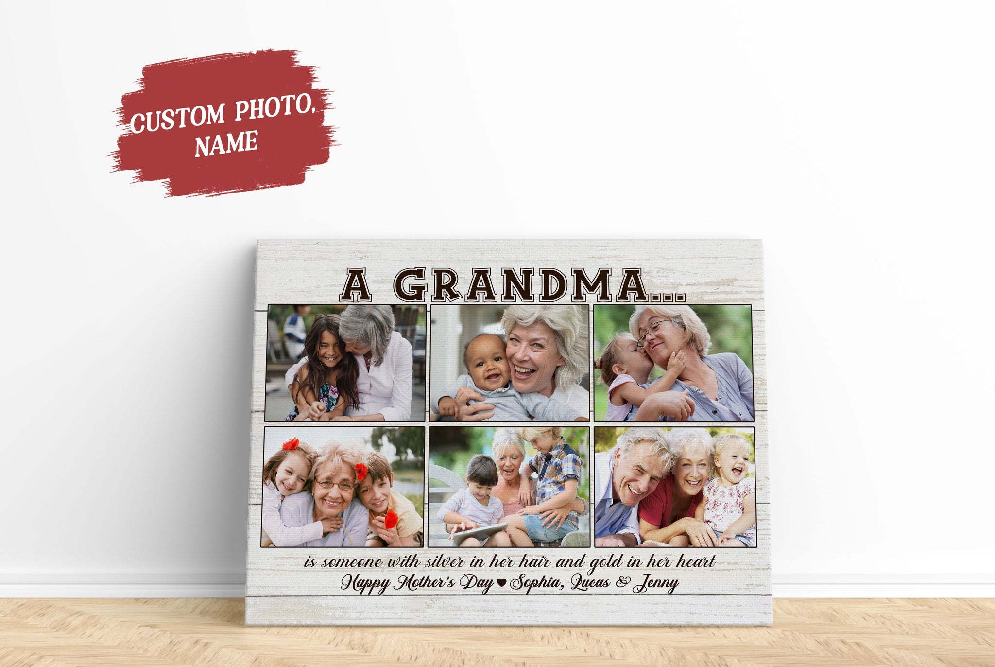 Grandma Personalized Canvas Custom Photo Collage, Happy Mothers's Day Gift, Nana Birthday Christmas| N2492