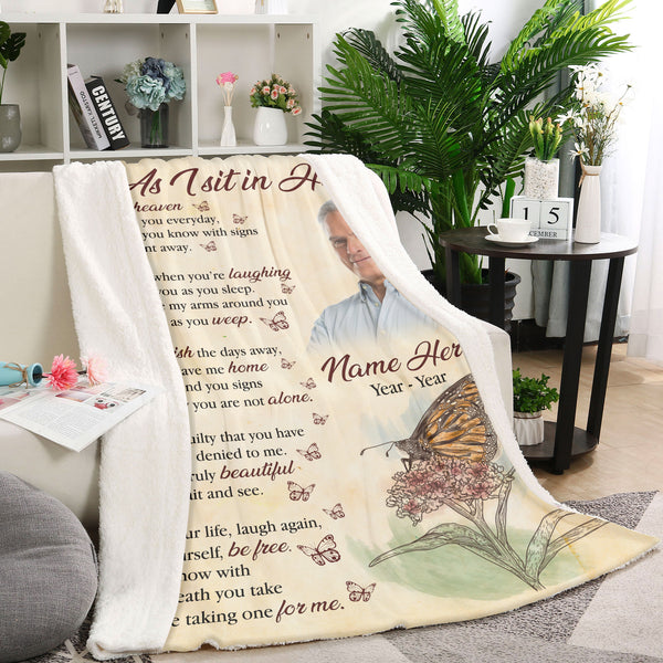 Memorial blanket - As I sit in heaven, Butterfly remembrance memorial blanket, Sympathy gift for loss BNT04