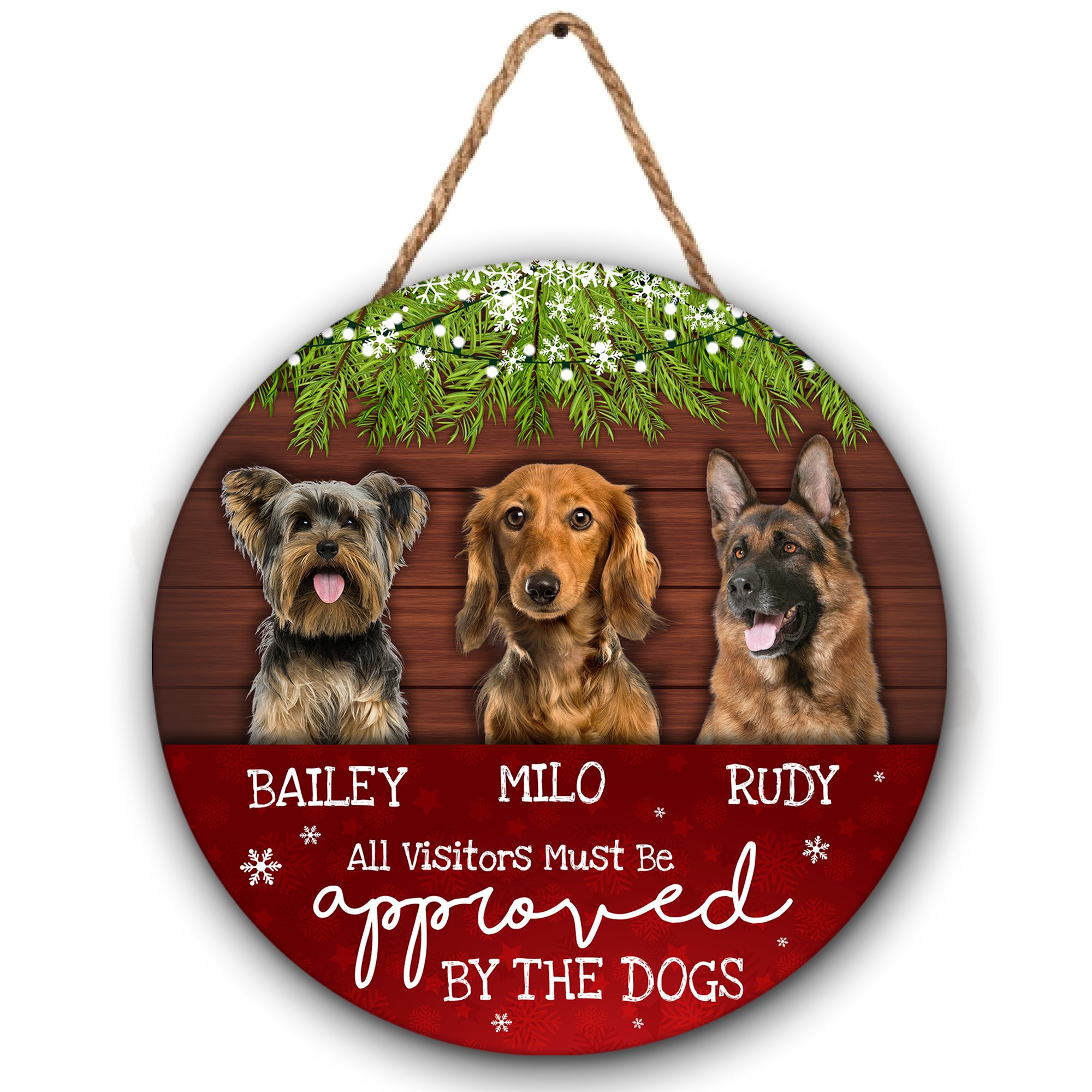 Custom Dog Welcome Sign - Funny Christmas Wooden Door Hanger for Dog Owners, X-mas Dog Sign Decor| NDH15