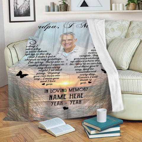 Grandpa Memorial Blanket - Grandpa I Miss You| Grandfather Remembrance, Father's Day in Heaven| Deepest Sympathy Gift for Loss of Grandpa| In Loving Memory| N1587