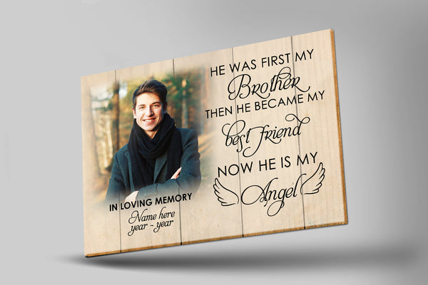 Brother Remembrance| Personalized Memorial Canvas| Now He Is My Angel| Memorial Gift for Loss of Brother| Remembrance Sympathy Gift| Bereavement Condolence Gift| N2352