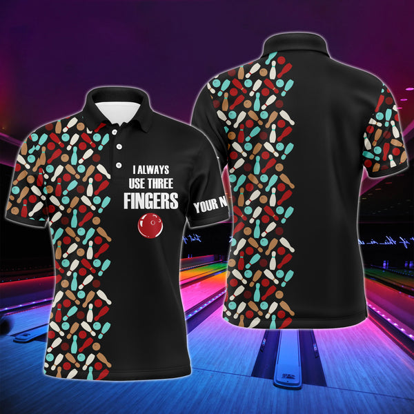 Funny Men Bowling Polo Shirt Personalized Short Sleeve Polo for Men Bowlers Aways Use Three Fingers NBP57