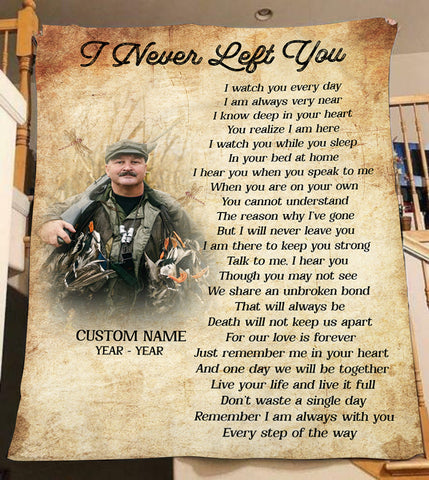Personalized Memorial Blanket| I Never Left You| Memorial Gift, Sympathy Gift for Loss of Father Mother Husband Son in Heaven, Bereavement Gift| In Loving Memory Remembrance| N2318