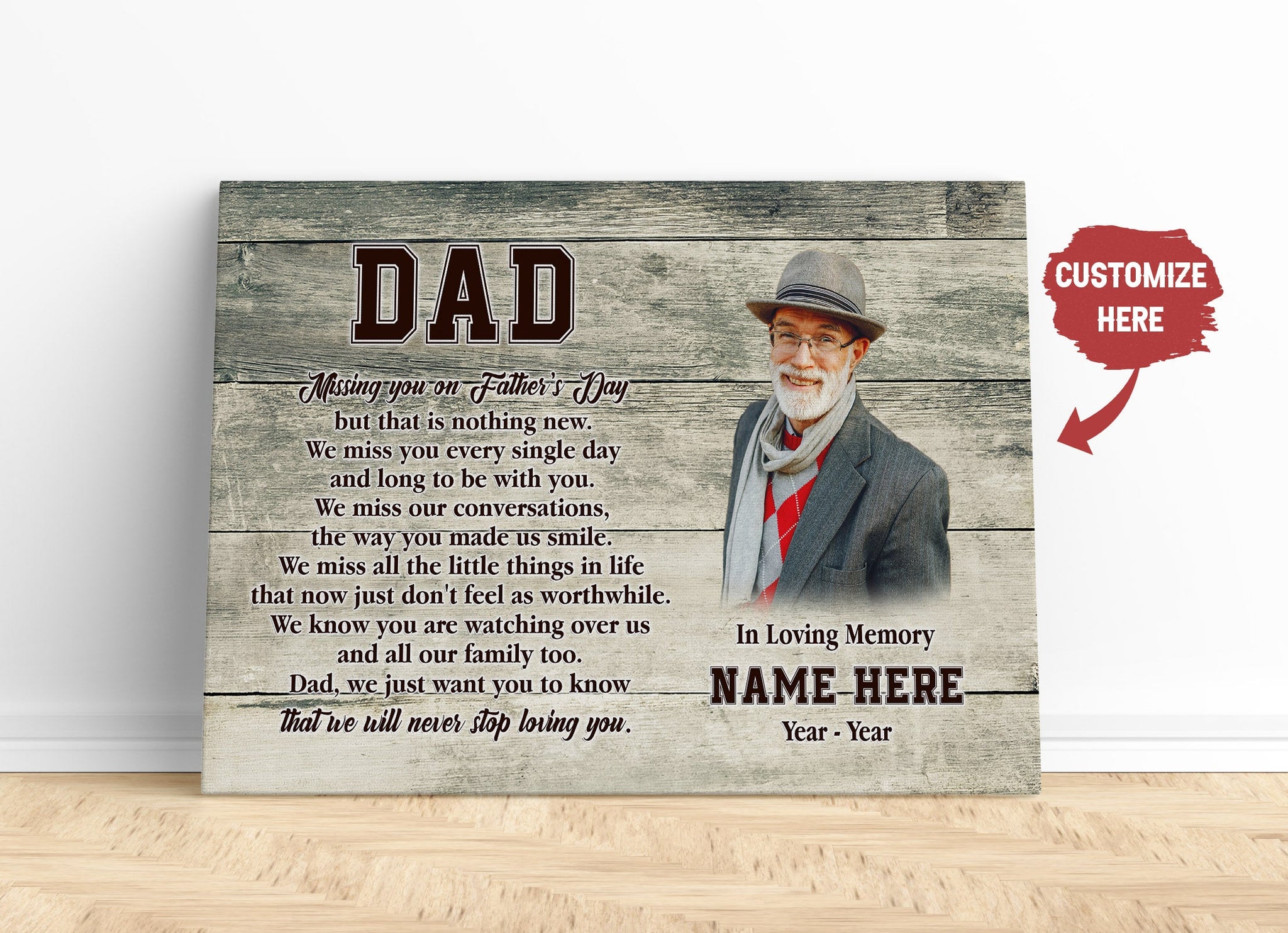 Missing You on Father's Day Dad Memorial Canvas Custom Remembrance Father Sympathy Gift in Heaven| N2584