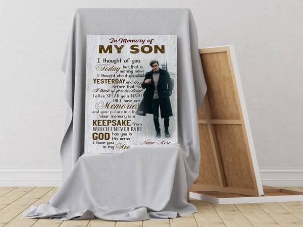 Son Memorial Canvas - In Loving Memory of Son| Personalized Deepest Sympathy Gift for Loss of Son, Son Loss Bereavement Keepsake, Youth Cancer Condolence| N2427