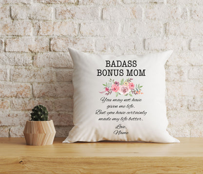 Custom Bonus Mom Pillow, Badass Stepmom Funny Mother's Day Gift for Bonus Mom, Step Mother Gift| NPL05
