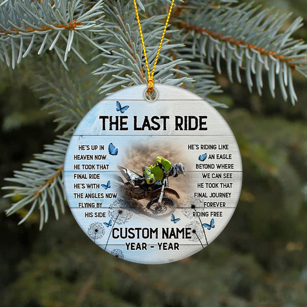Last Ride In Heaven Personalized Memorial Ornament Christmas Sympathy Gift For Loss Of Biker Dad ODT26