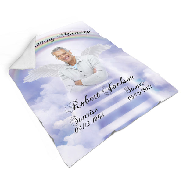 Memorial Blanket - In Loving Memory Stairway to Heaven Blanket| Custom Photo Remembrance Fleece Throw, Memorial Blankets and Throws for Loss of Loved One| N2212