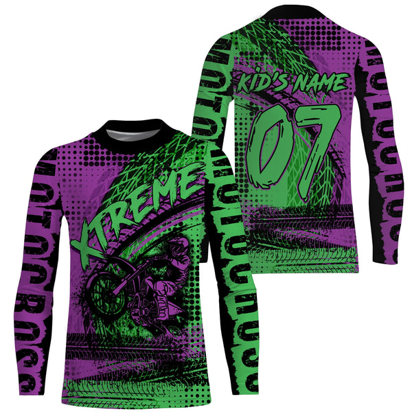 Green adult kid youth personalized MX jersey Motocross shirt UPF30+ dirt bike xtreme motorcycle PDT29