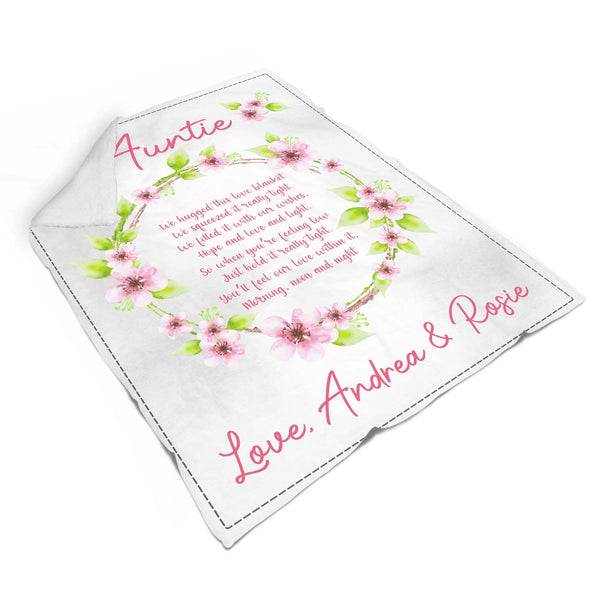 Personalized Auntie Blanket| Floral Wreath Blanket for Aunt| Custom Gift for Aunt on Christmas, Birthday, Mother's Day| Auntie Gift from Nephew & Niece| JB214