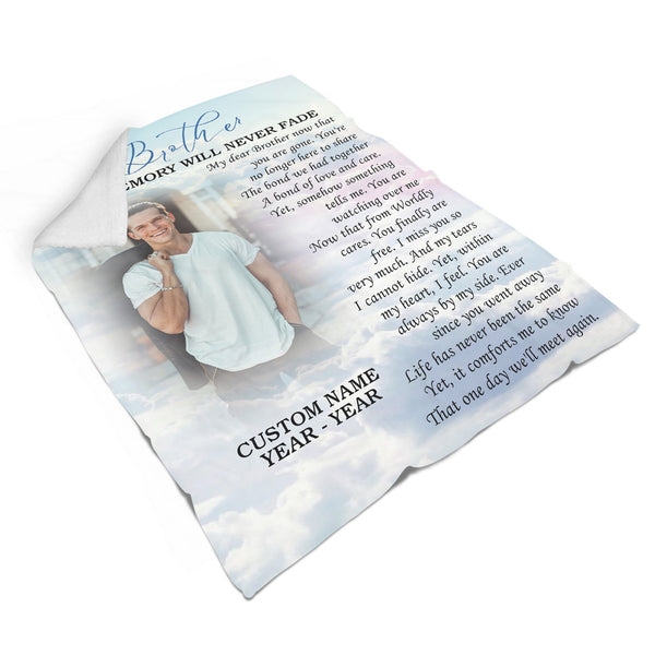 Memorial Blanket - Brother Memorial Custom Picture Blanket| Meaningful Remembrance Fleece Throw, Deepest Grief Sympathy Gift, Loss of Brother Memorial Blankets and Throws| N2153