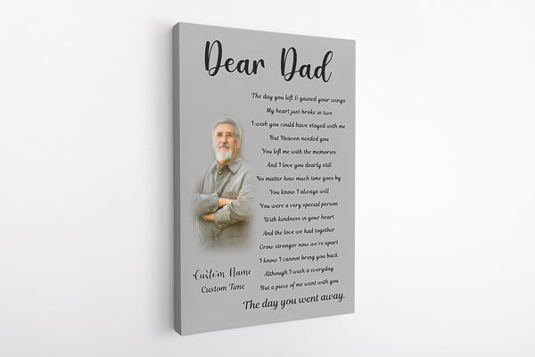 Father Memorial Canvas| Dear Dad in Heaven Personalized Dad Memorial Gift, Sympathy Gift for Loss Father JC887