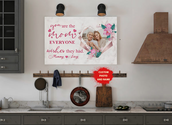 Mom's Picture Canvas| Gifts from Daughter Son, Present for Mother In Law Stepmoms Bonus Mom, You Are The Mom Everyone Wishes They Had, Pink Flowers for Mothers Day Gifts| AP538