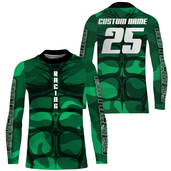 Custom motocross jersey green muscle UPF30+ kid men women MX racing dirt bike off-road motorcycle NMS1068